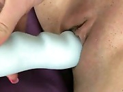 Tan blonde newcomer with beautiful tits widens her tender pussy lips open to push a vibrating toy str8 into her tight pink fuck gap
