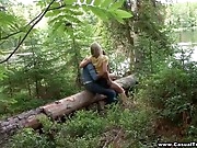 How did this blond teen hitchhiker end up all alone on a forest road waiting for someone to pick her up? Nobody knows for sure, but this babe does acquire a great ride on a total stranger's cock when he shamelessly seduces her in the woods, fingers her wet snatch and fucks her right on the ground. Doing it like a pair of lascivious animals with no ottoman or sheets makes her cum harder than ever before, especially when the guy just grabs her hair and copulates her from behind in doggie position.